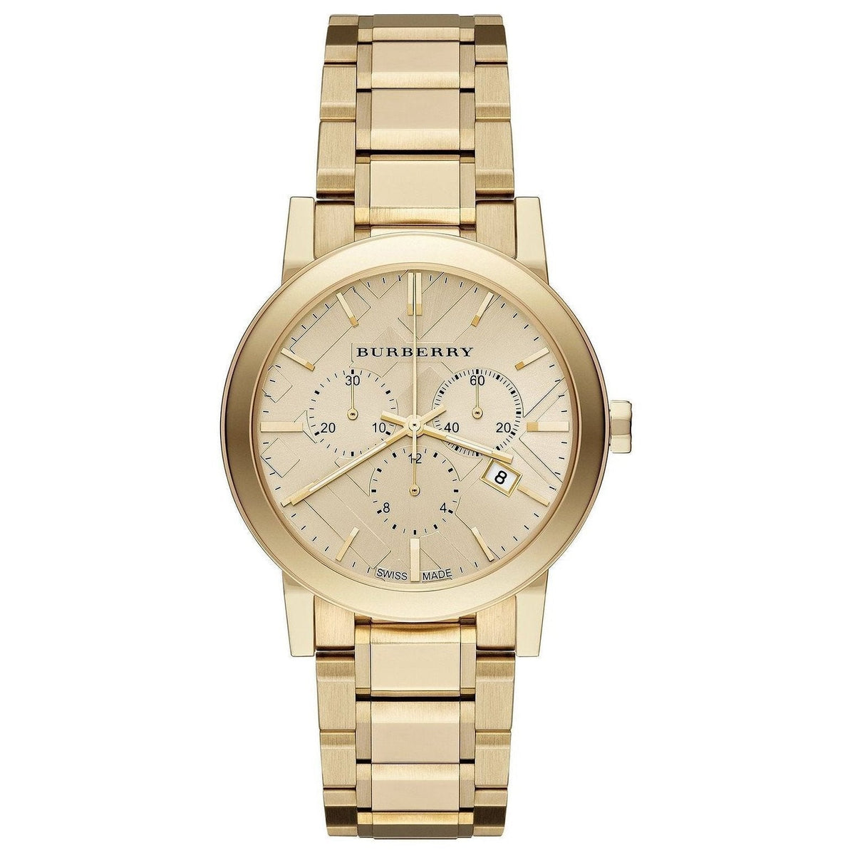 Ladies Gold Tone Stainless Steel Chronograph Burberry Watch Bu9753 -korean beauty