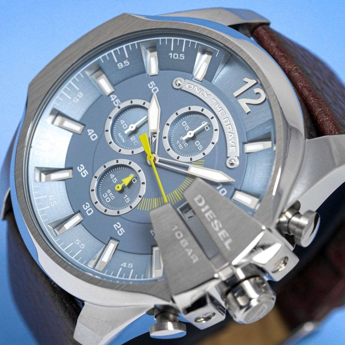 Diesel Dz4281 Men S Chronograph Mega Chief Blue Brown Watch -korean beauty