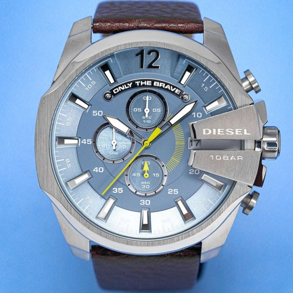 Diesel Dz4281 Men S Chronograph Mega Chief Blue Brown Watch -korean beauty