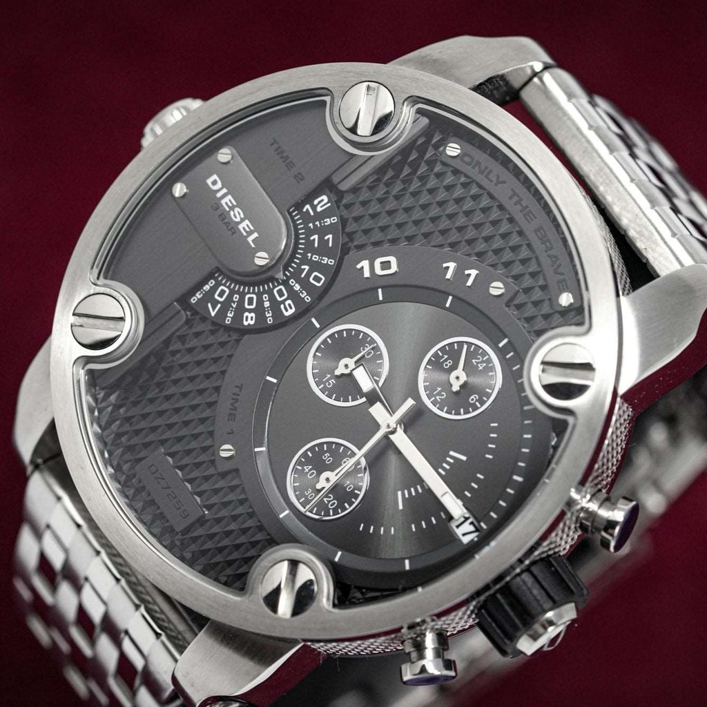 Diesel Dz7259 Men S Chronograph Little Daddy Black Silver Watch -korean beauty