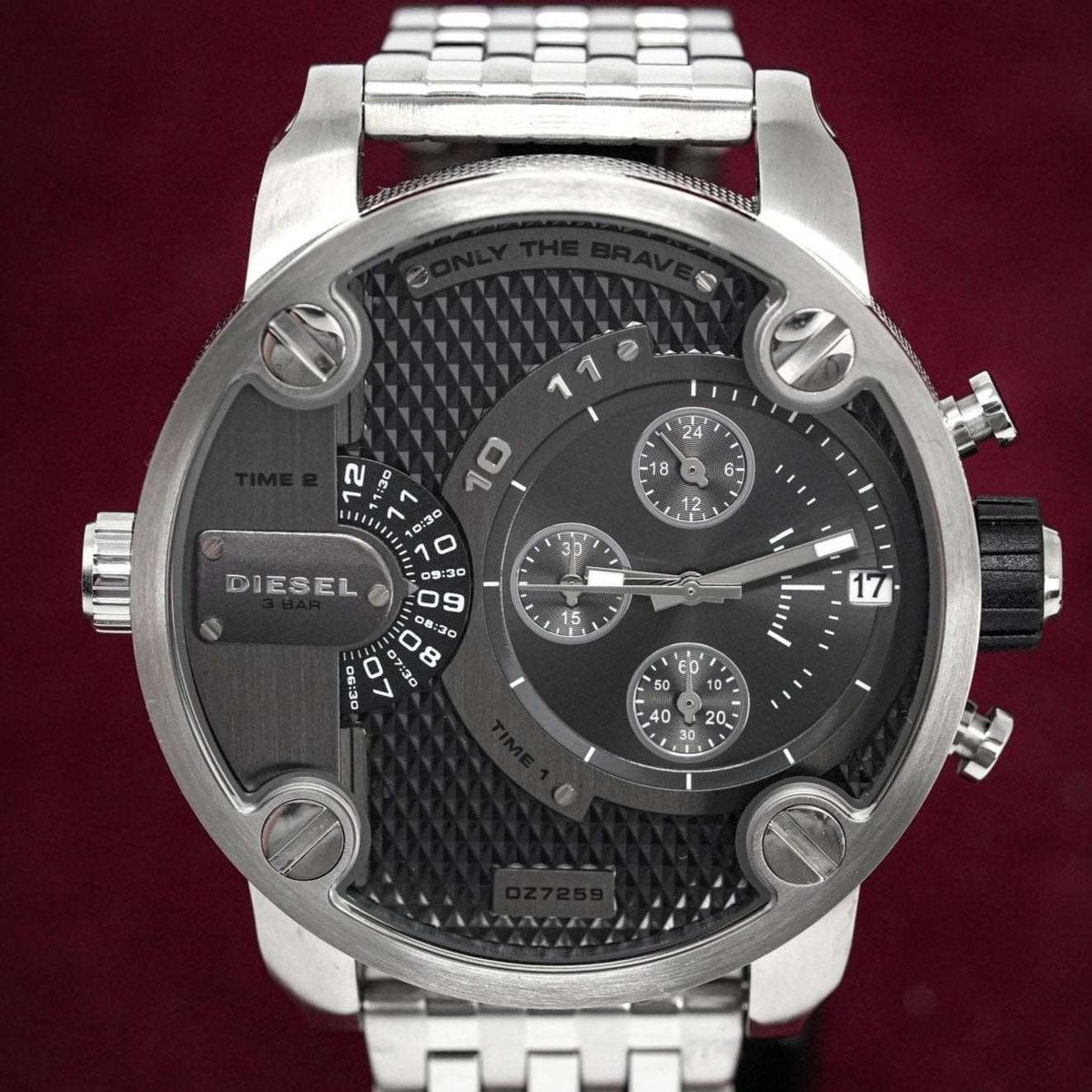 Diesel Dz7259 Men S Chronograph Little Daddy Black Silver Watch -korean beauty