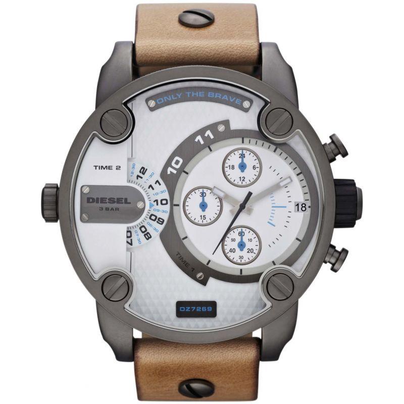 Diesel Dz7269 Men S Chronograph Little Daddy White Brown Watch -korean beauty