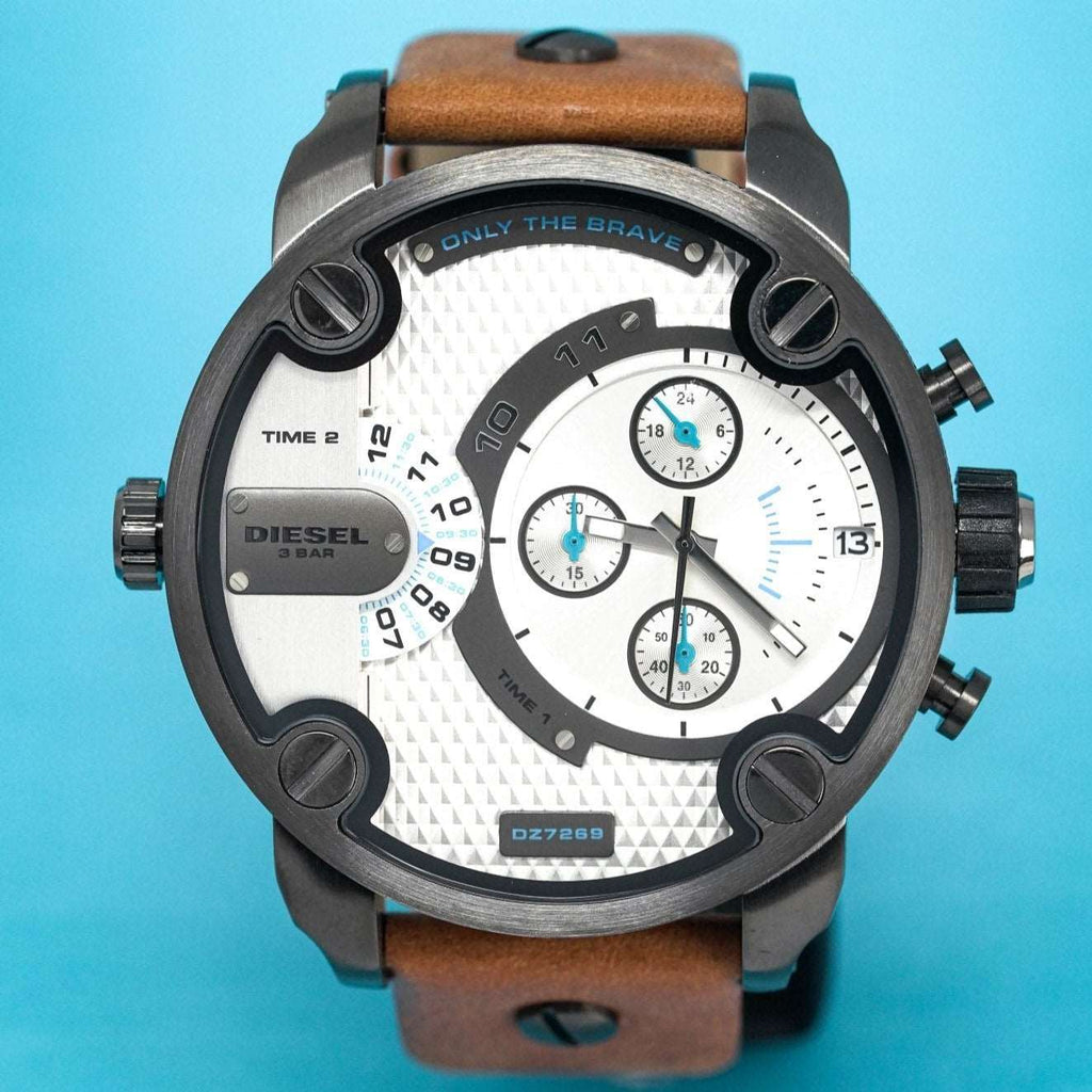 Diesel Dz7269 Men S Chronograph Little Daddy White Brown Watch -korean beauty