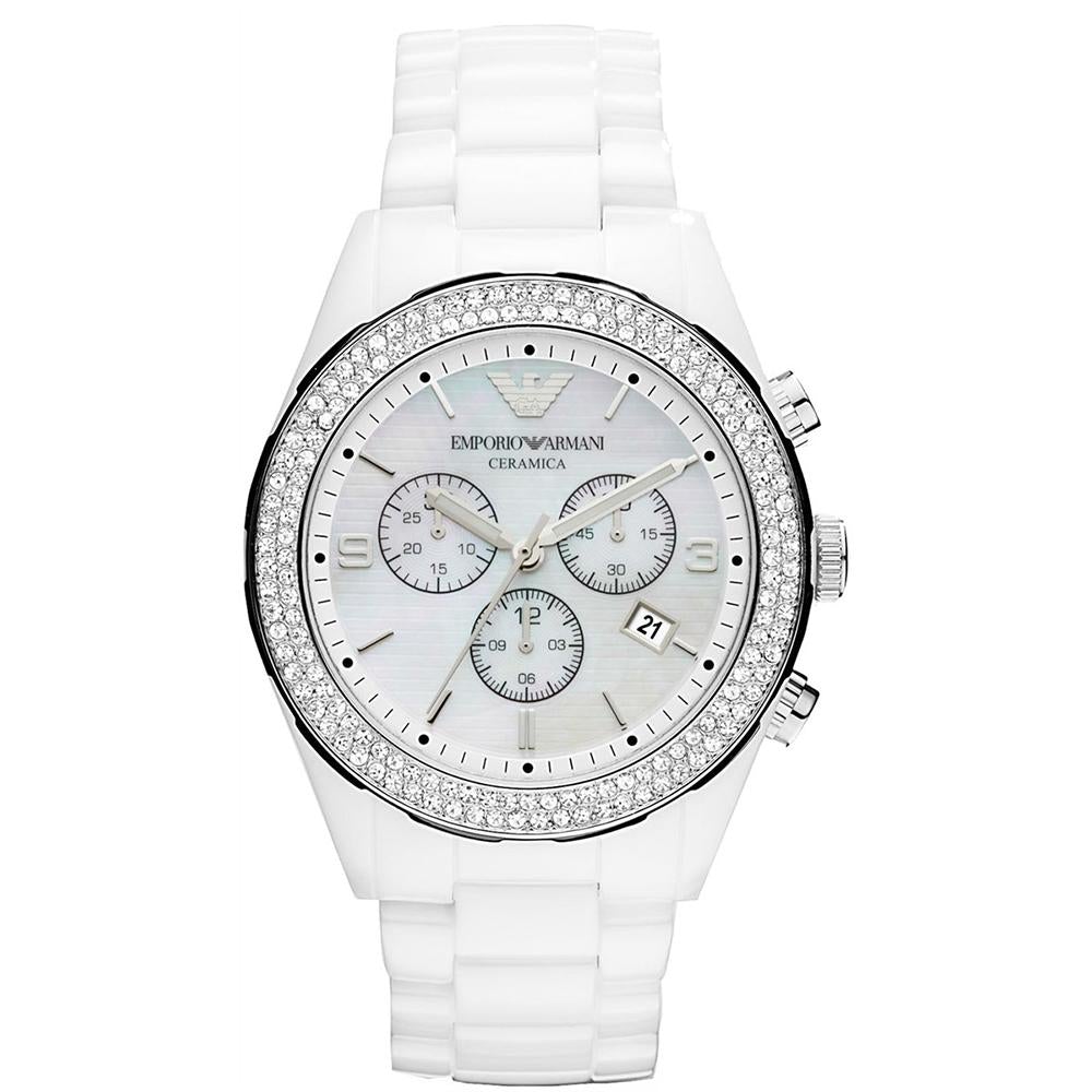 Emporio Armani Ar1456 Ladies White Crystal Watch -korean beauty