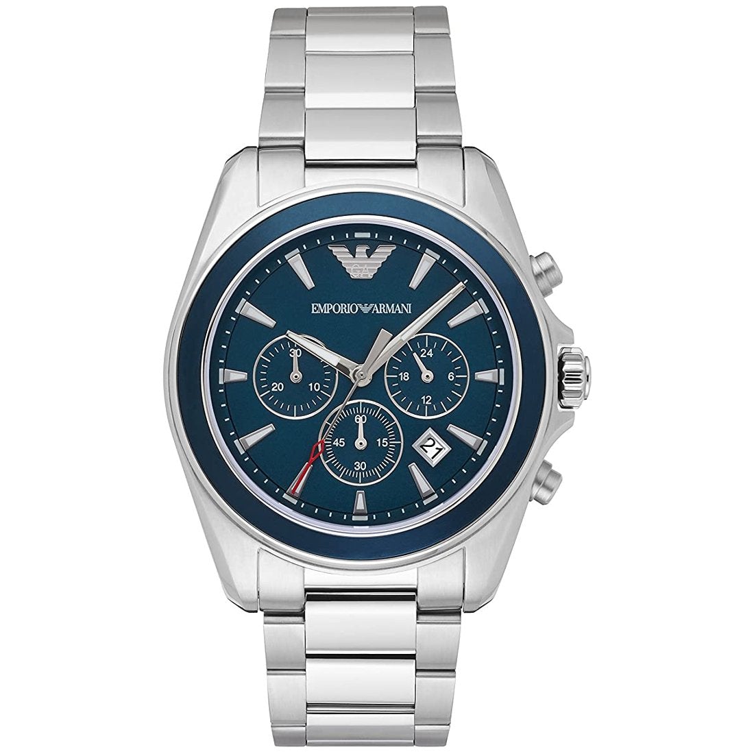 Emporio Armani Ar6091 Men S Blue Dial Silver Chronograph Watch -korean beauty