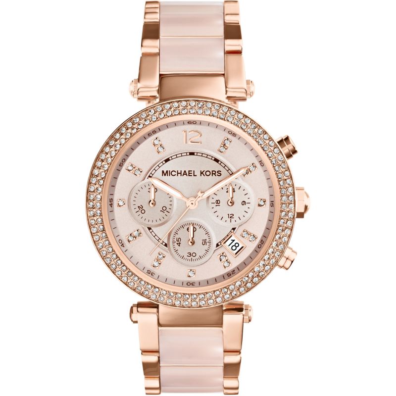 Michael Kors Mk5896 Ladies Parker Rose Gold Chronograph Watch -korean beauty