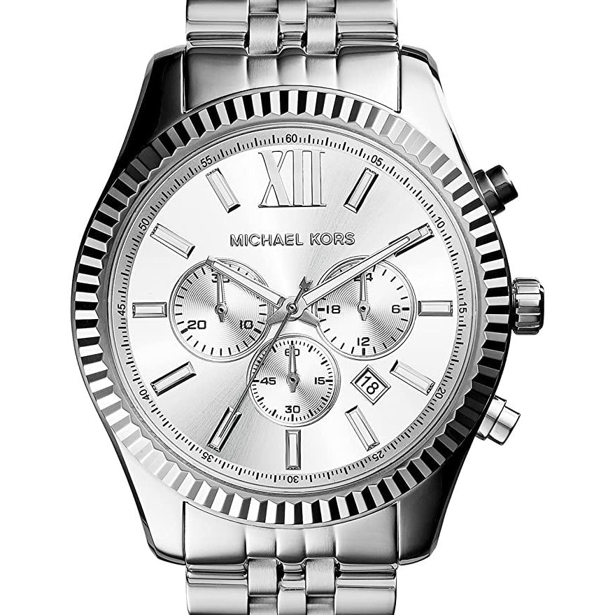 Michael Kors Mk8405 Men S Lexington Chronograph Silver Watch -korean beauty