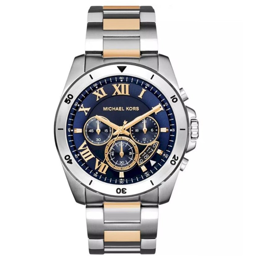 Michael Kors Mk8437 Men S Brecken Chronograph Two Tone Blue Watch -korean beauty