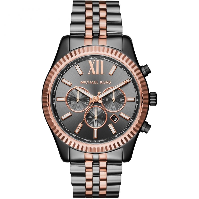Michael Kors Mk8561 Men S Lexington Chronograph Dark Two Tone Watch -korean beauty