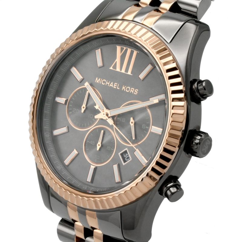 Michael Kors Mk8561 Men S Lexington Chronograph Dark Two Tone Watch -korean beauty