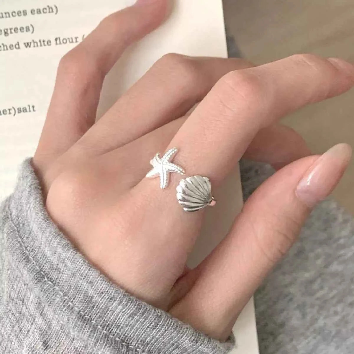 Starfish & Seashell Open Ring