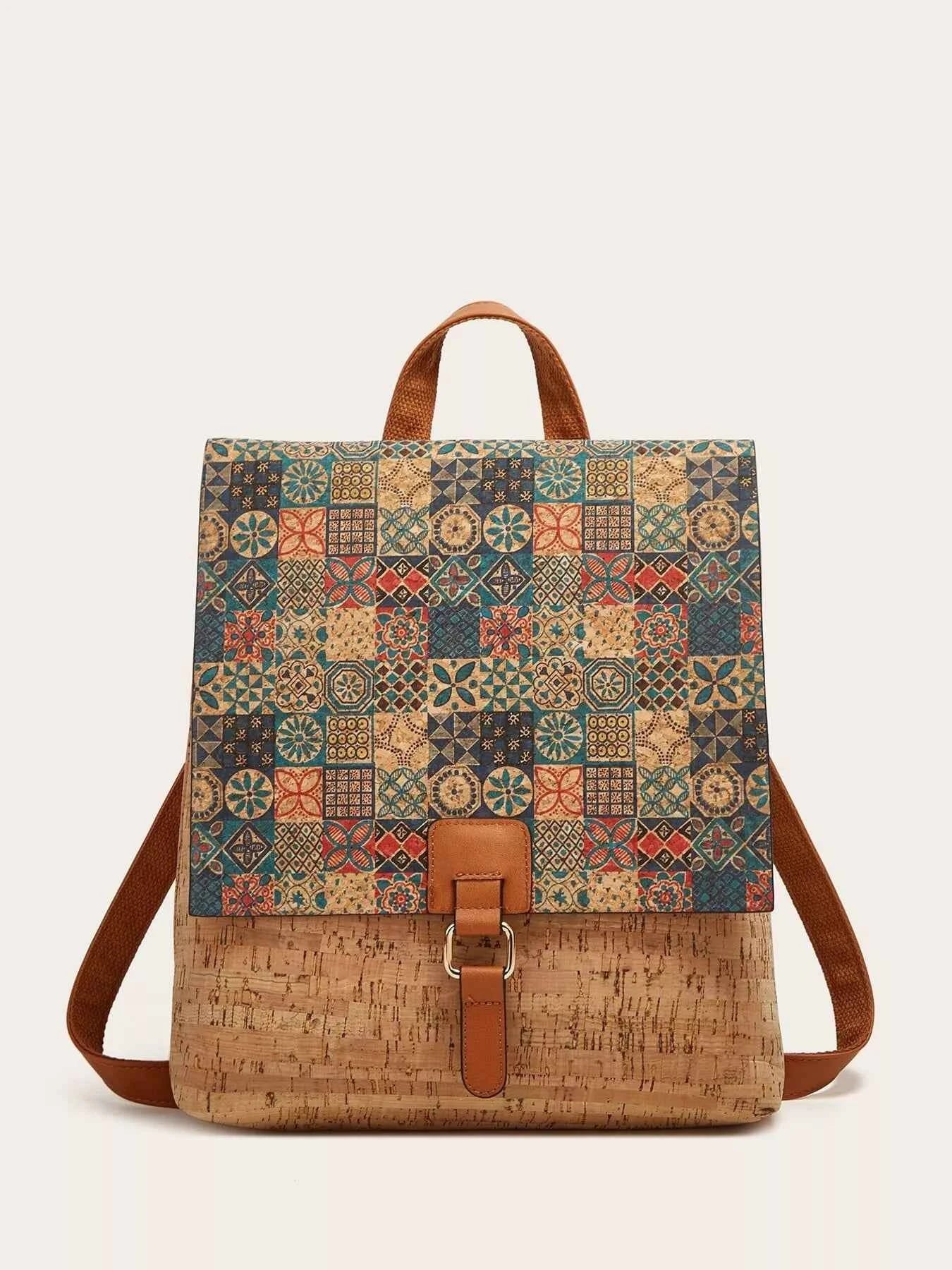 Vintage Bark Print Flap Backpack