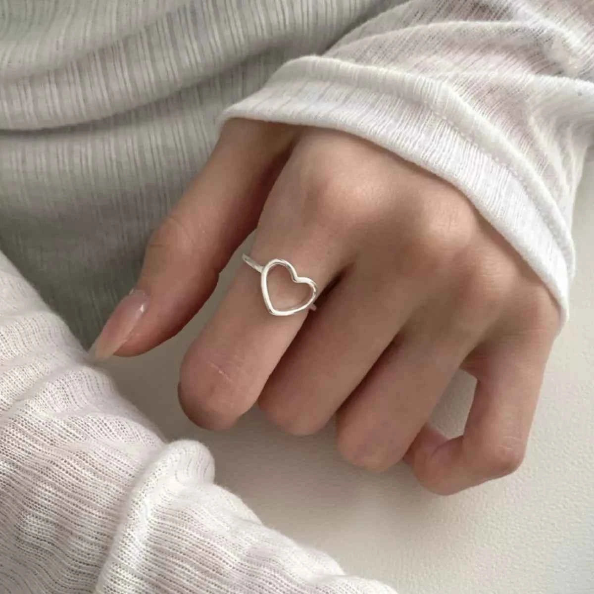925 Sterling Silver Heart Open Ring