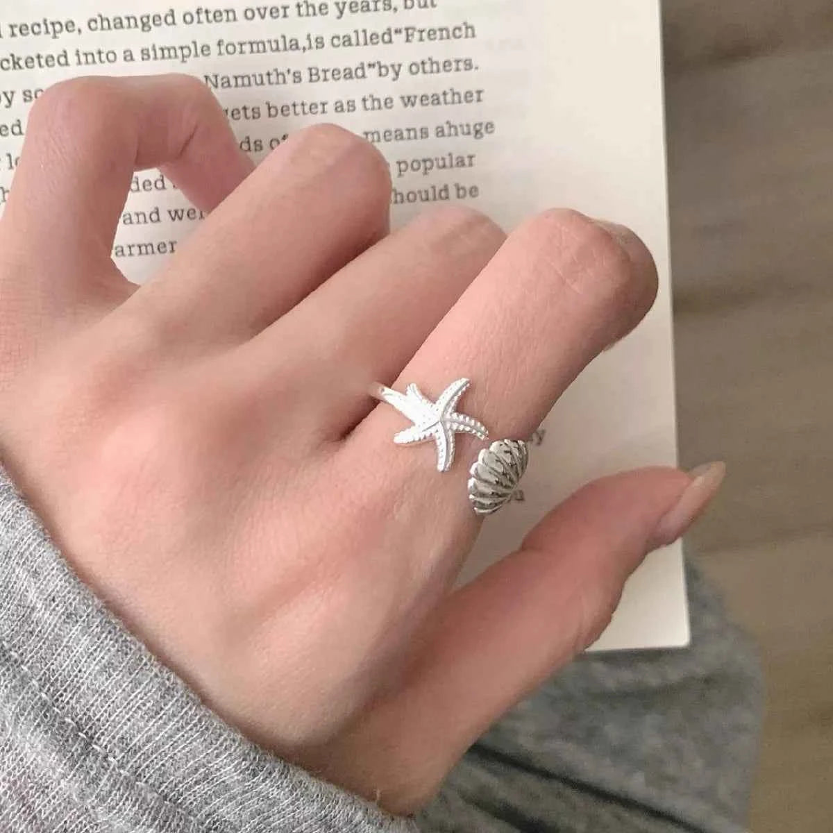 Starfish & Seashell Open Ring