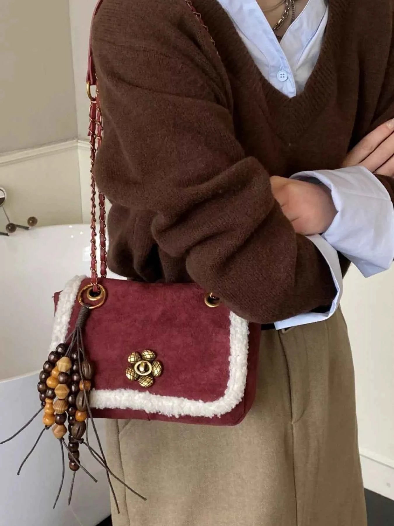 Fluffy Trim Shoulder Bag