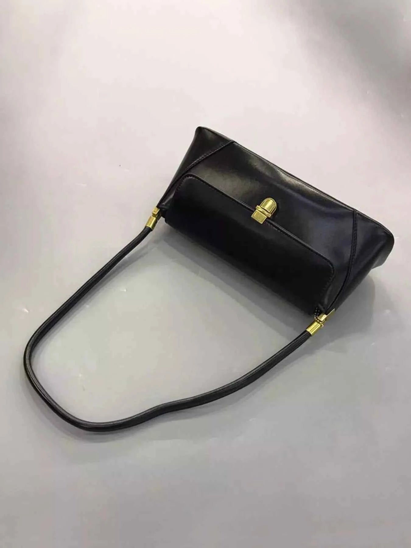 Leather Shoulder Bag with Golden Clasp