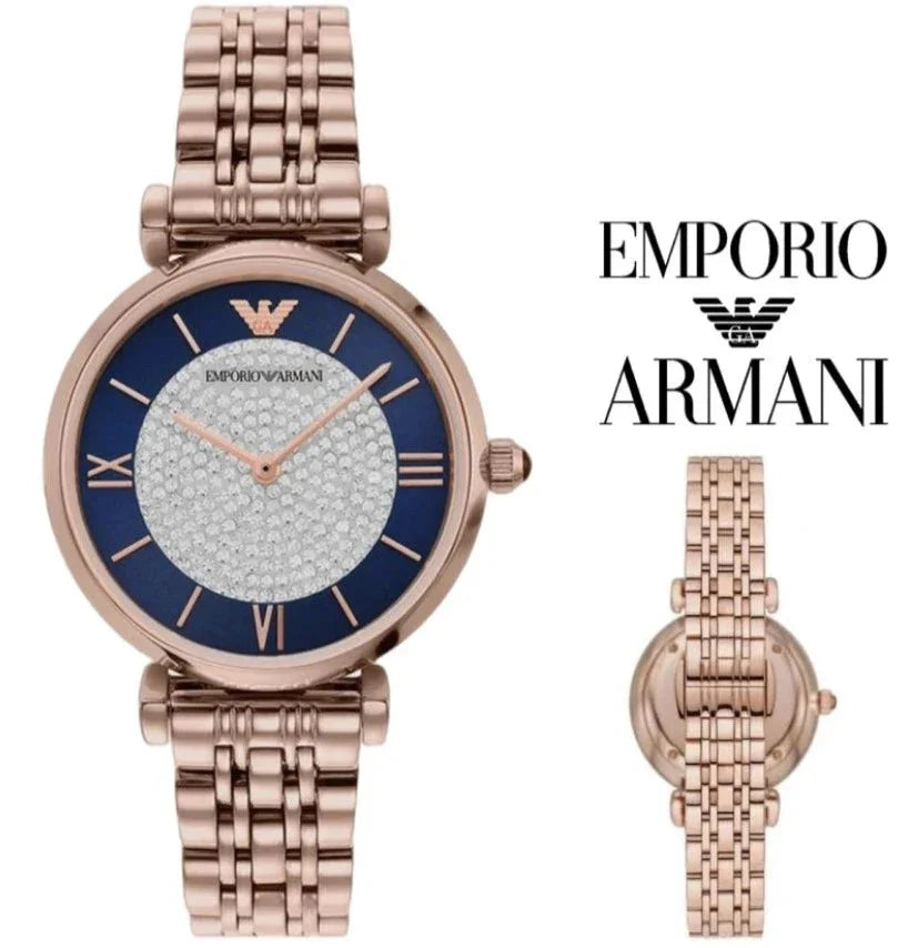 Emporio Armani Gianni T Bar Quartz Crystals Black Dial Gold Steel Strap Watch For Women Ar11423 -korean beauty