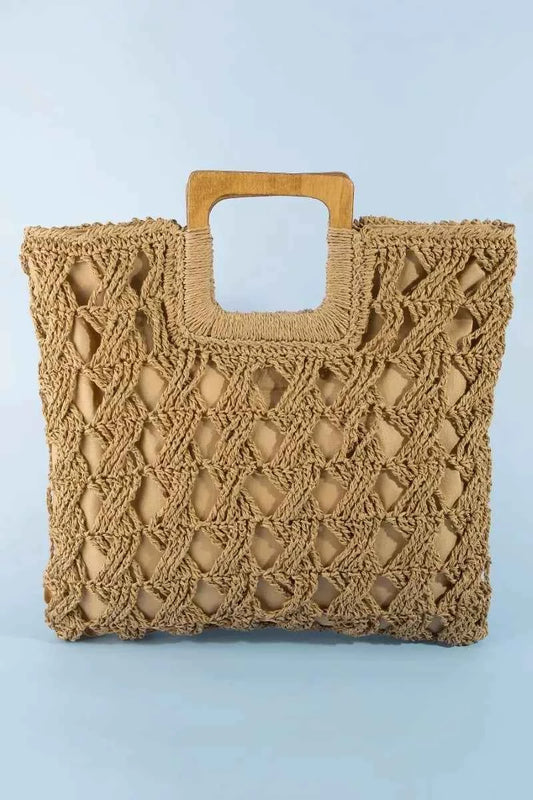 Fame Square Straw Braided Tote Bag