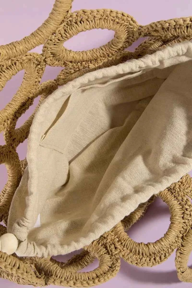 Fame Straw Round Pattern Mesh Hand Bag