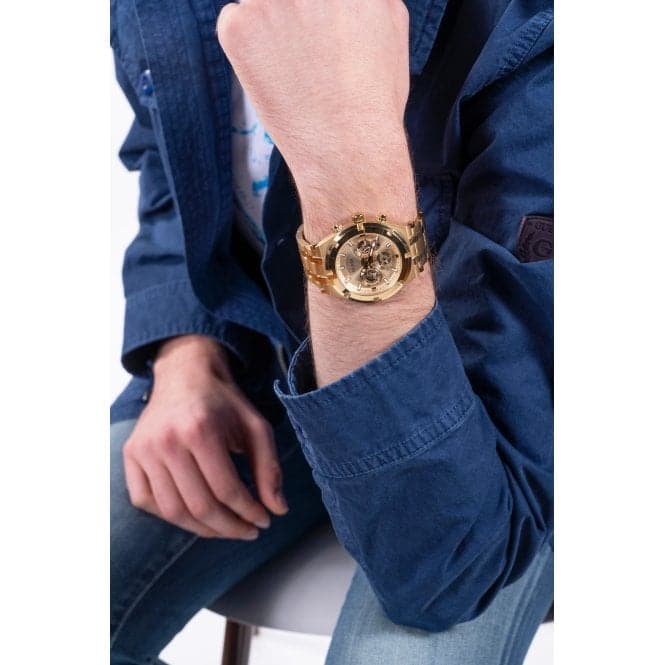 Guess Watches Gents Continental Gold Tone Watch Gw0260g4 -korean beauty