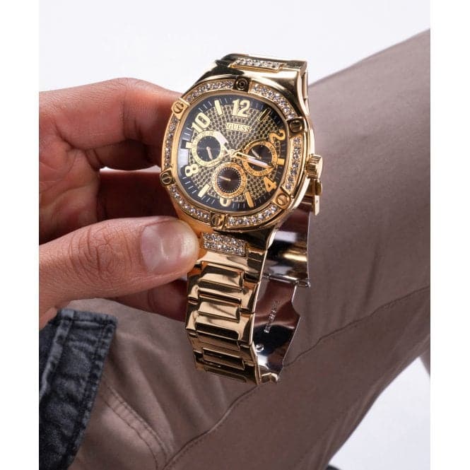Guess Watches Gents Duke Stainless Steel Gold Watch Gw0576g2 -korean beauty