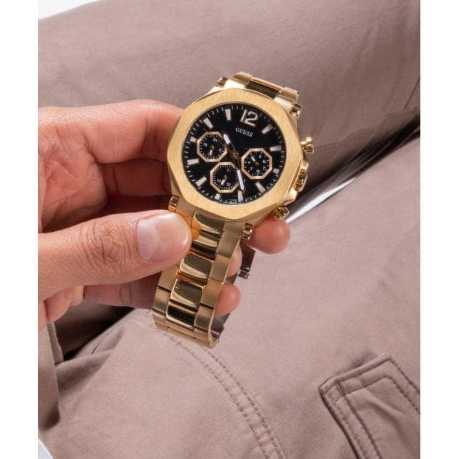 Guess Watches Gents Edge Stainless Steel Gold Watch Gw0539g2 -korean beauty
