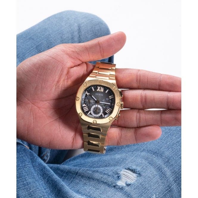 Guess Watches Gents Headline Stainless Steel Gold Watch Gw0572g2 -korean beauty