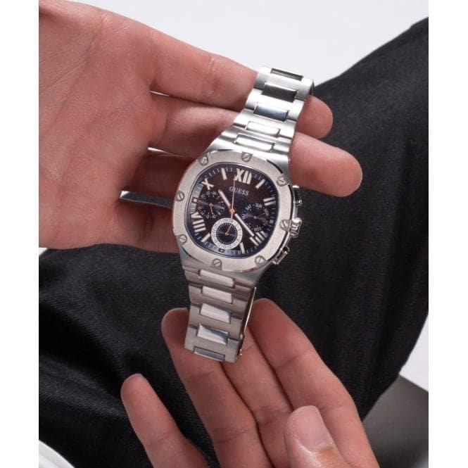 Guess Watches Gents Headline Stainless Steel Silver Watch Gw0572g1 -korean beauty