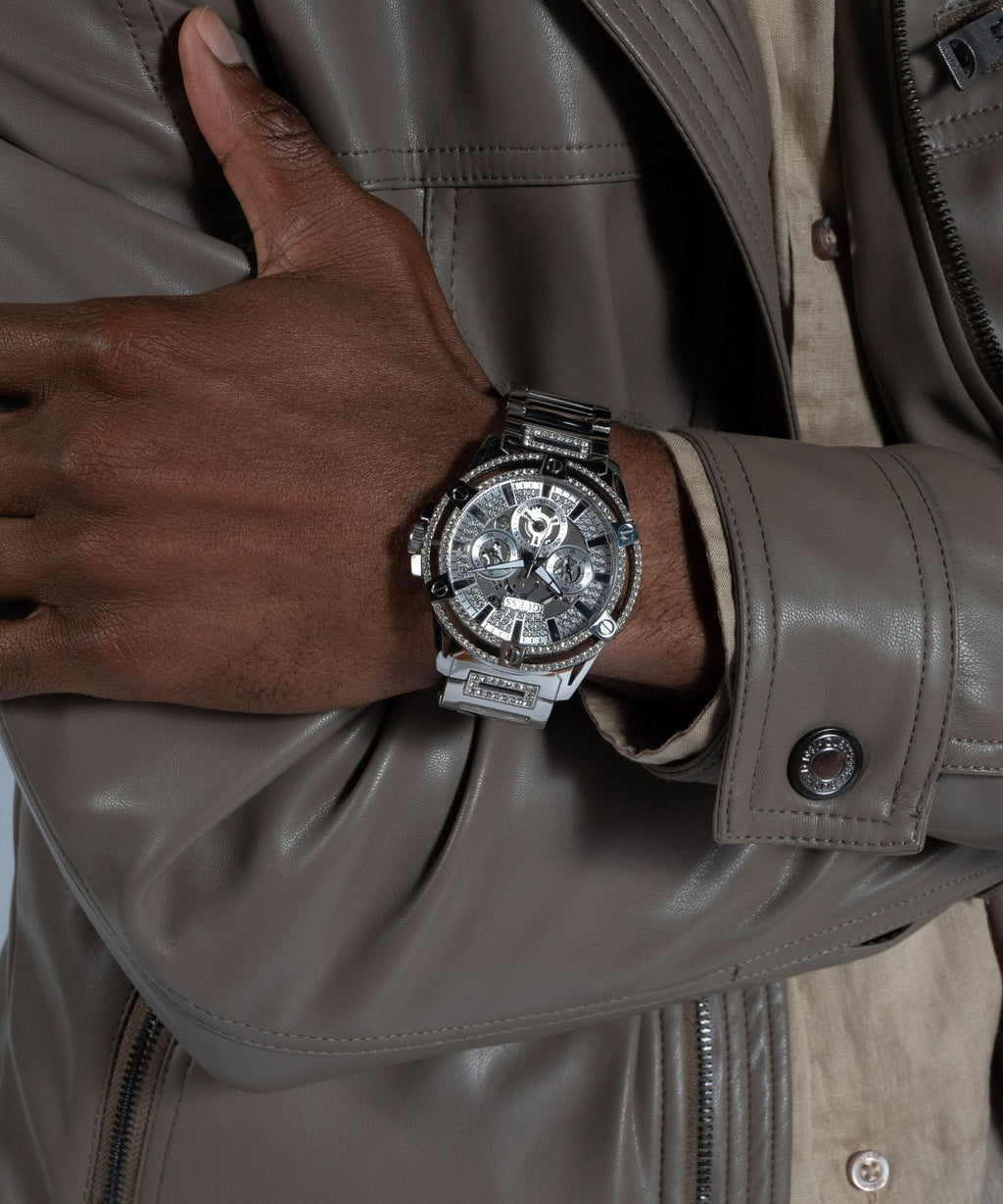 Gents King Silver Tone Stainless Steel Watch Gw0497g1 -korean beauty