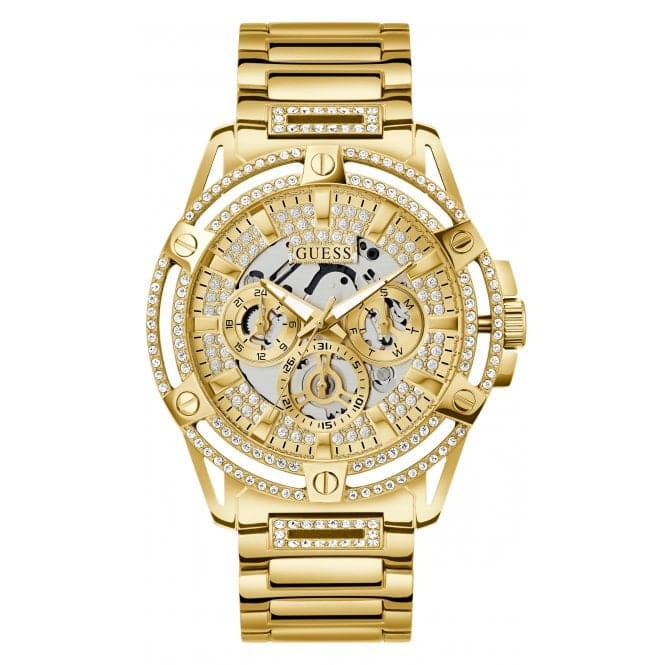 Guess Watches Gents King Stainless Steel Gold Tone Watch Gw0497g2 -korean beauty