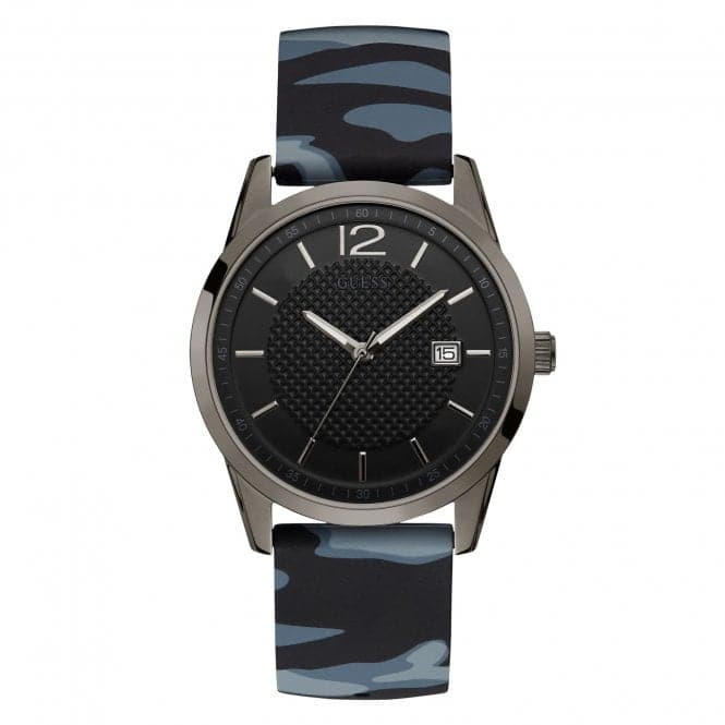 Guess Gents Gunmetal Black Dial Camo Strap Watch W0991g6 -korean beauty