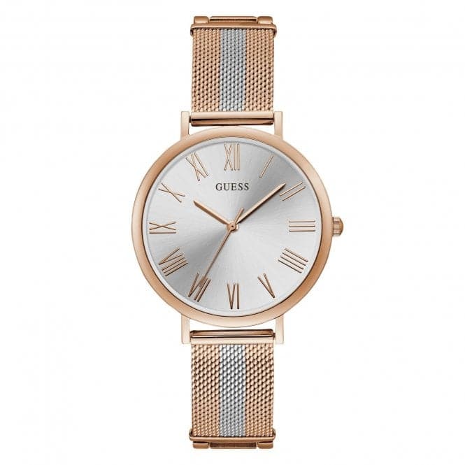 Guess Watches Guess Ladies Rose Gold Two Tone Mesh Bracelet Watch W1155l4 -korean beauty