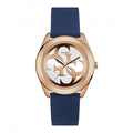 Guess Watches Guess Ladies Rose Gold Watch White Logo Dial And Blue Silicone Strap W0911l6 -korean beauty
