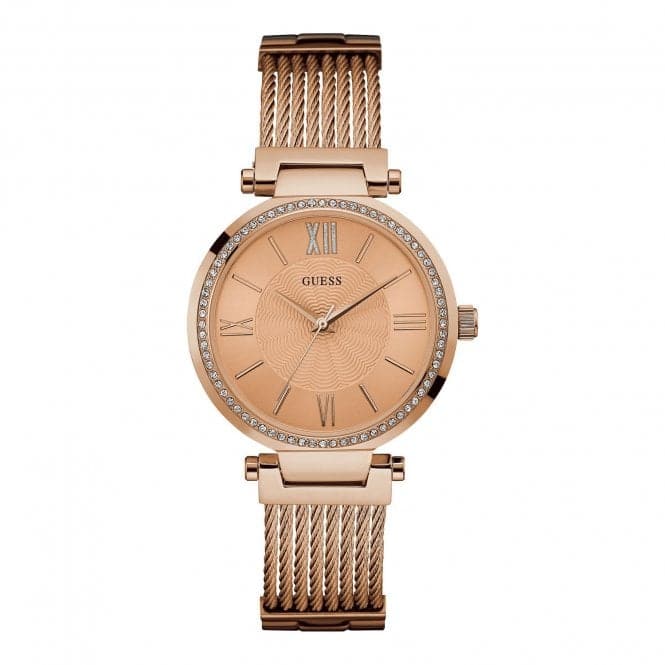 Guess Watches Guess Ladies Rose Gold Watch Wire Bracelet W0638l4 -korean beauty
