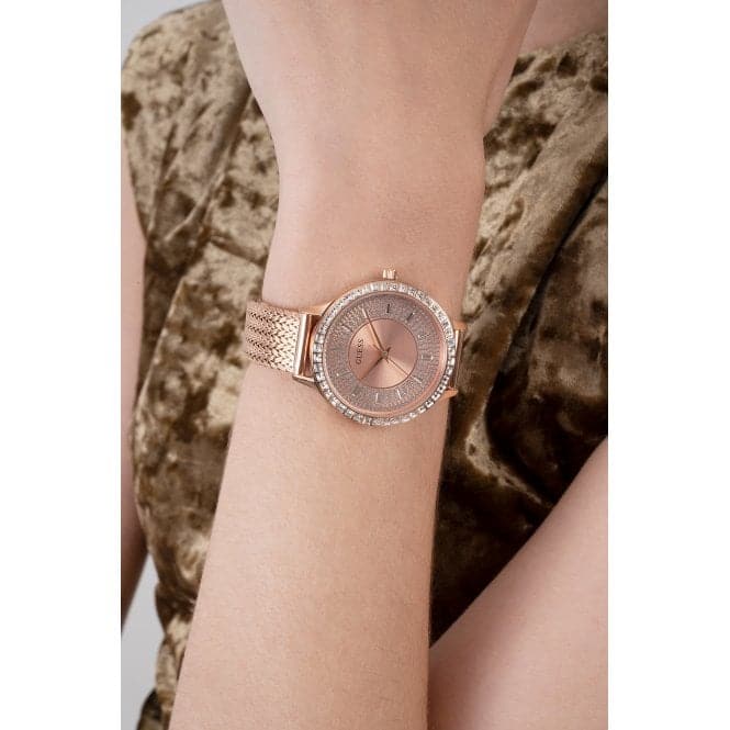 Guess Watches Ladies Soiree Stainless Steel Mesh Rose Gold Watch Gw0402l3 -korean beauty