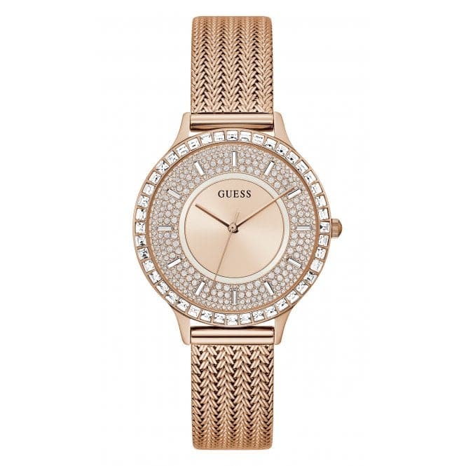 Guess Watches Ladies Soiree Stainless Steel Mesh Rose Gold Watch Gw0402l3 -korean beauty
