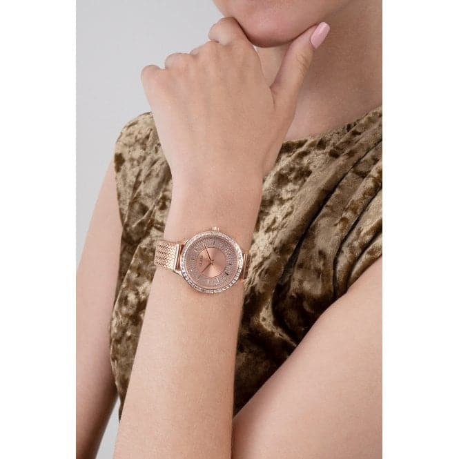Guess Watches Ladies Soiree Stainless Steel Mesh Rose Gold Watch Gw0402l3 -korean beauty