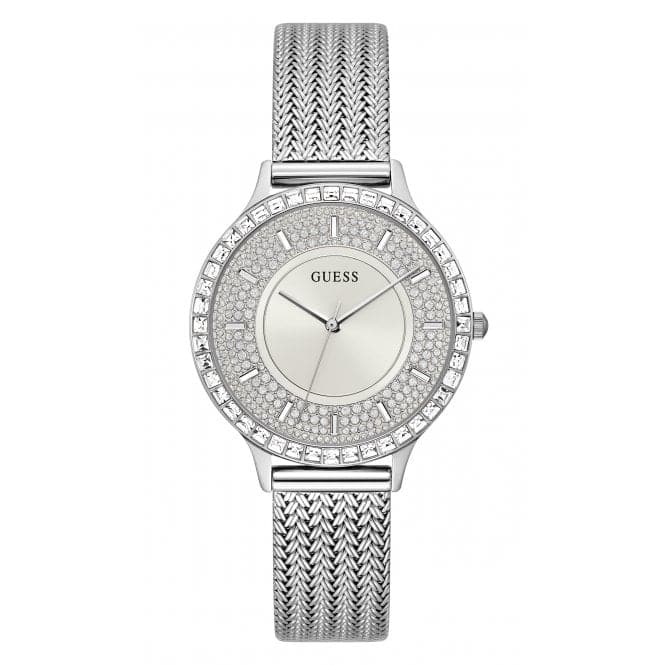 Guess Watches Ladies Soiree Stainless Steel Mesh Silver Watch Gw0402l1 -korean beauty