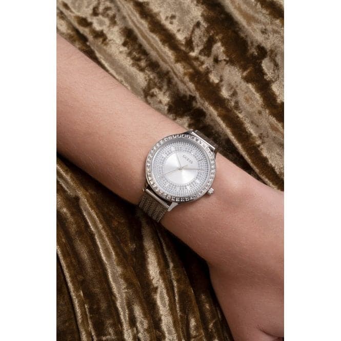 Guess Watches Ladies Soiree Stainless Steel Mesh Silver Watch Gw0402l1 -korean beauty