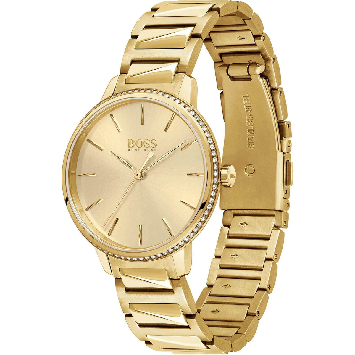 Hugo Boss Womens 1502541 Signature Gold Tone Stainless Steel Watch -korean beauty
