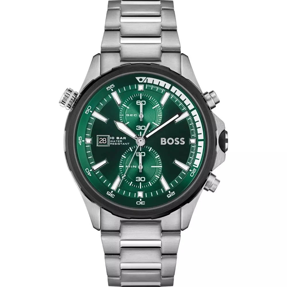 Hugo Boss Mens 1513930 Chronograph Stainless Steel Watch With Green Dial -korean beauty