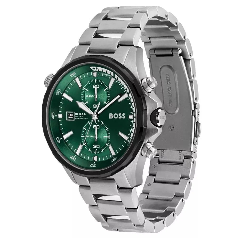 Hugo Boss Mens 1513930 Chronograph Stainless Steel Watch With Green Dial -korean beauty