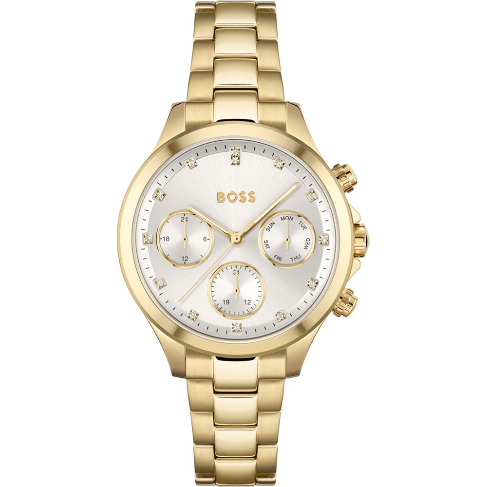 Hugo Boss Womens 1502628 Hera Gold Tone Stainless Steel Watch With Crystal Accents -korean beauty