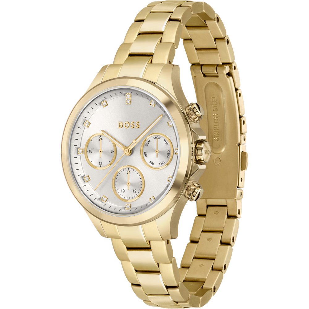 Hugo Boss Womens 1502628 Hera Gold Tone Stainless Steel Watch With Crystal Accents -korean beauty