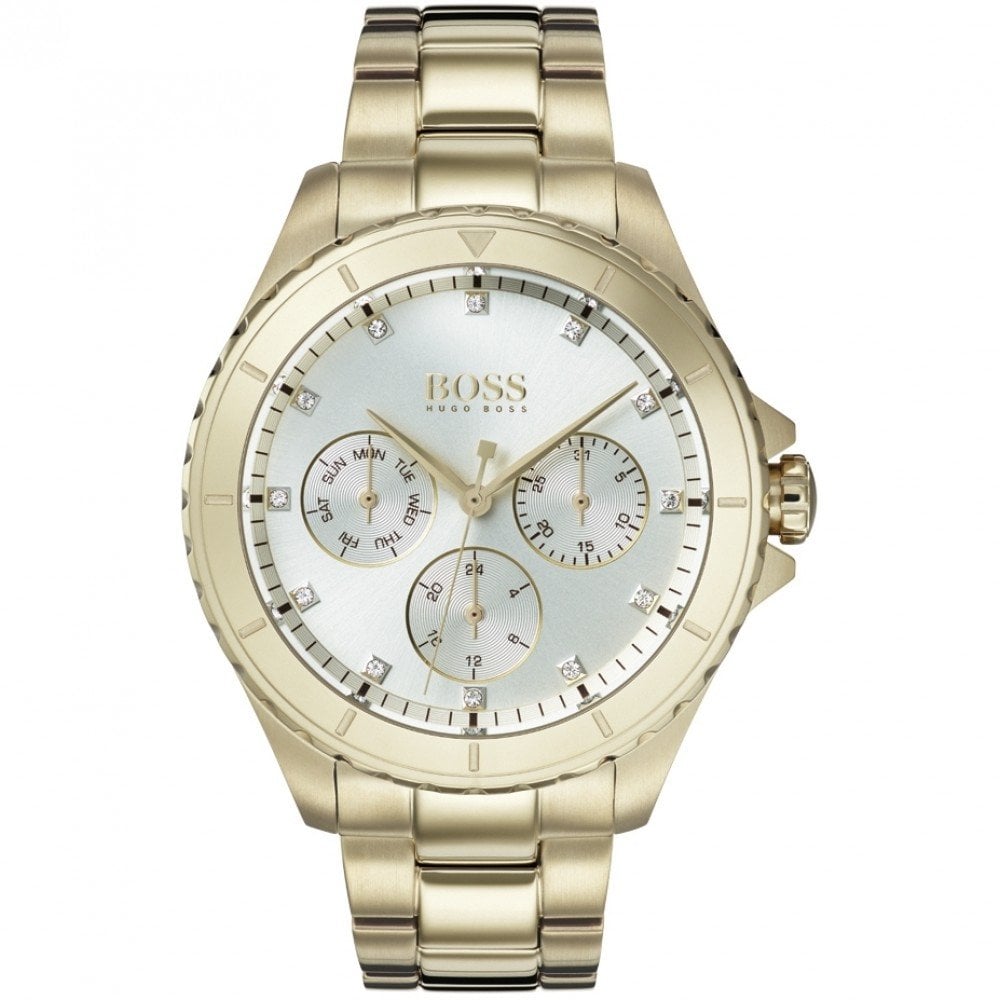 Hugo Boss Womens 1502445 Premiere Gold Tone Stainless Steel Watch -korean beauty