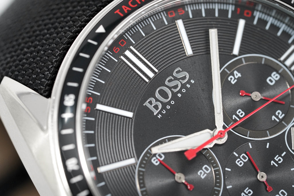 Hugo Boss Men S Watch Chronograph Black Driver Fabric Leather Hb1513087 -korean beauty