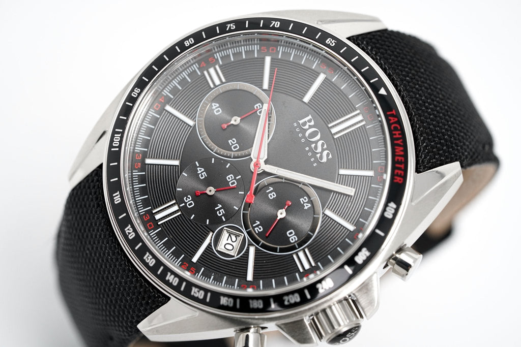 Hugo Boss Men S Watch Chronograph Black Driver Fabric Leather Hb1513087 -korean beauty