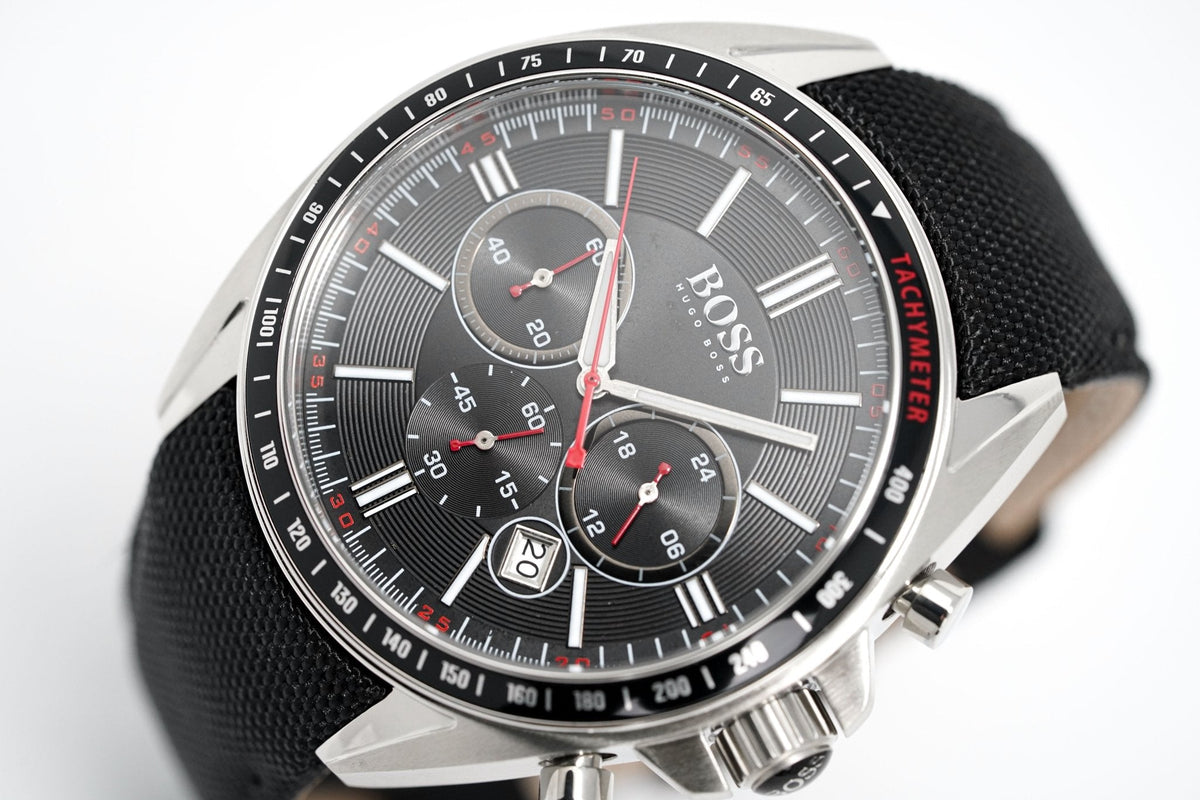 Hugo Boss Men S Watch Chronograph Black Driver Fabric Leather Hb1513087 -korean beauty