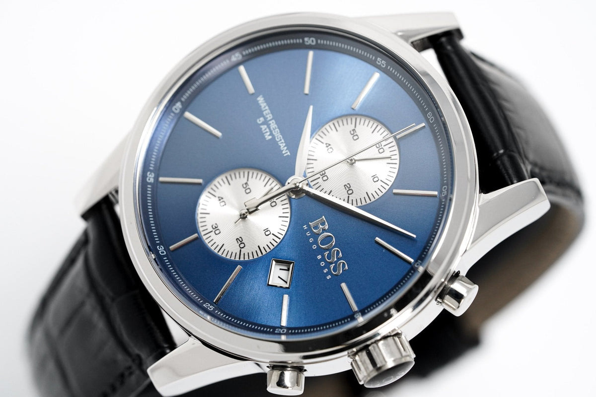 Hugo Boss Men S Watch Chronograph Blue Jet Leather Hb1513283 -korean beauty