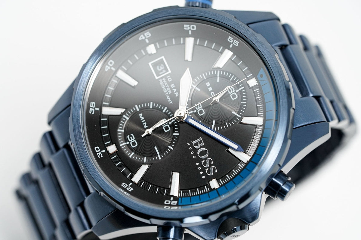 Hugo Boss Men S Watch Chronograph Globetrotter Blue Pvd Hb1513824 -korean beauty